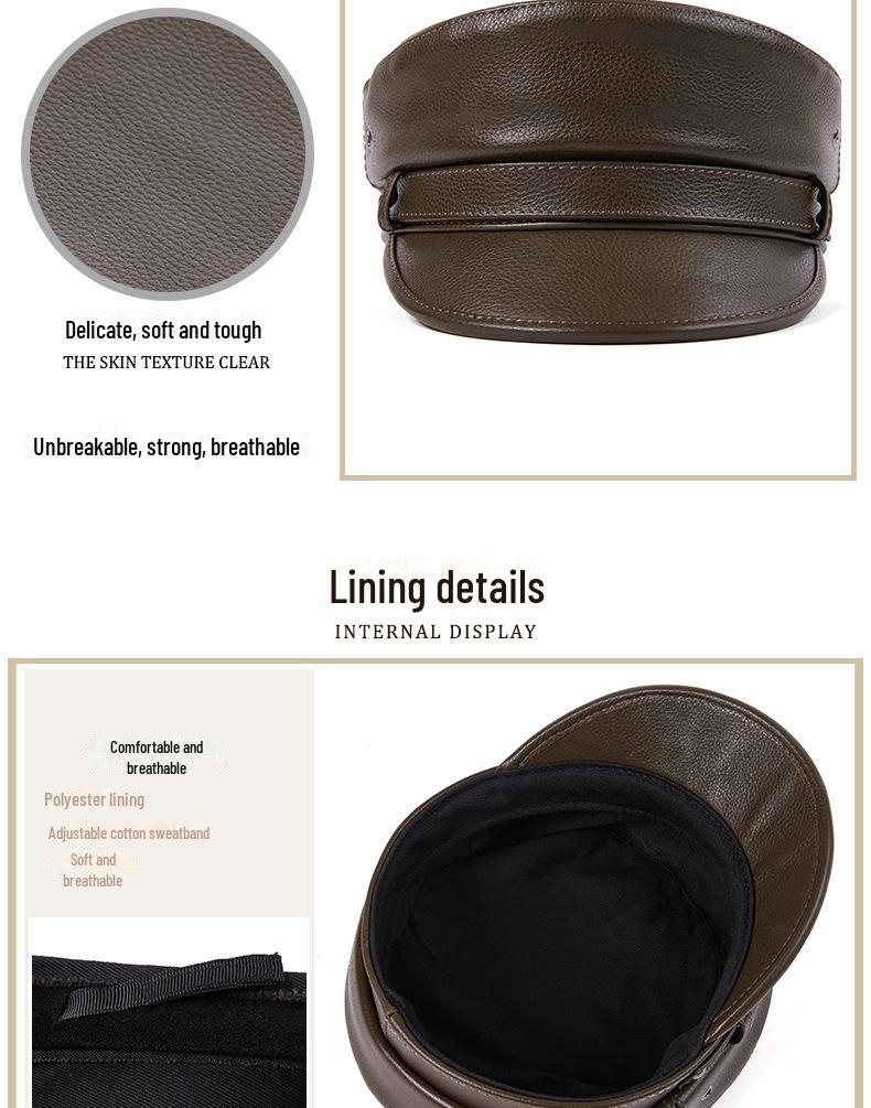 Unisex Kapitänsmütze aus echtem Leder: Deutsche Baskenmütze für Harley-Retro-Punk-Motorräder.