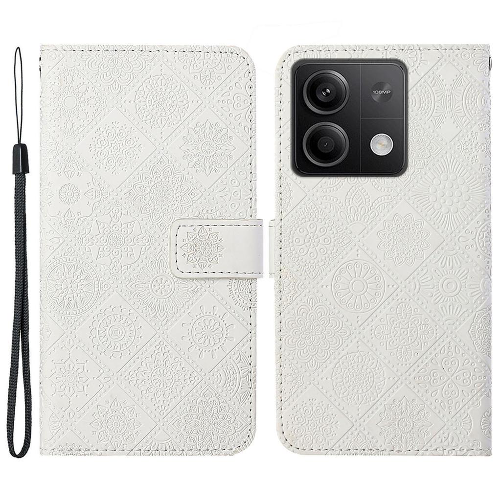 For Xiaomi Redmi Note 13 5G Phone Case Ethnic Style Imprinted Flower Pattern Leather Cover