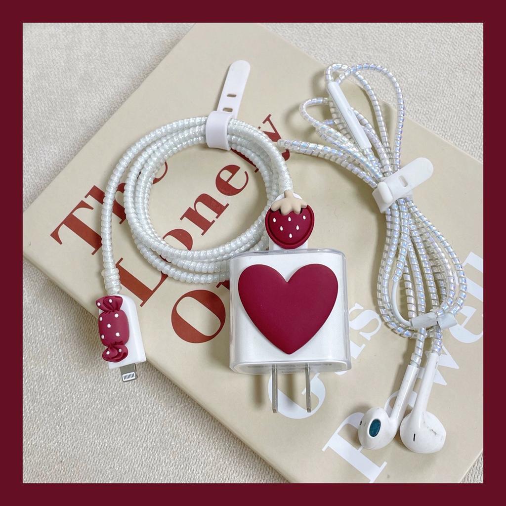 Cute cherry candy is suitable for Apple 18w20w fast charging charger protective case, charging head protective case soft case.