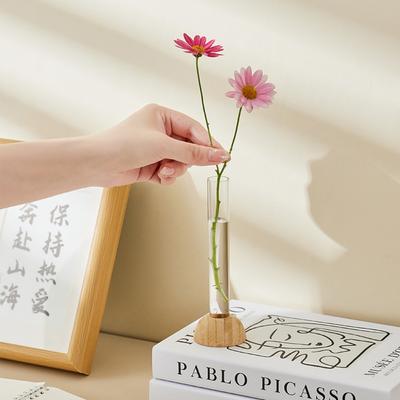 Mit Bambusbasis Reagenzglas Klare Vase Plastikpflanzen Blumentopf Transparente Hydroponik-Vase