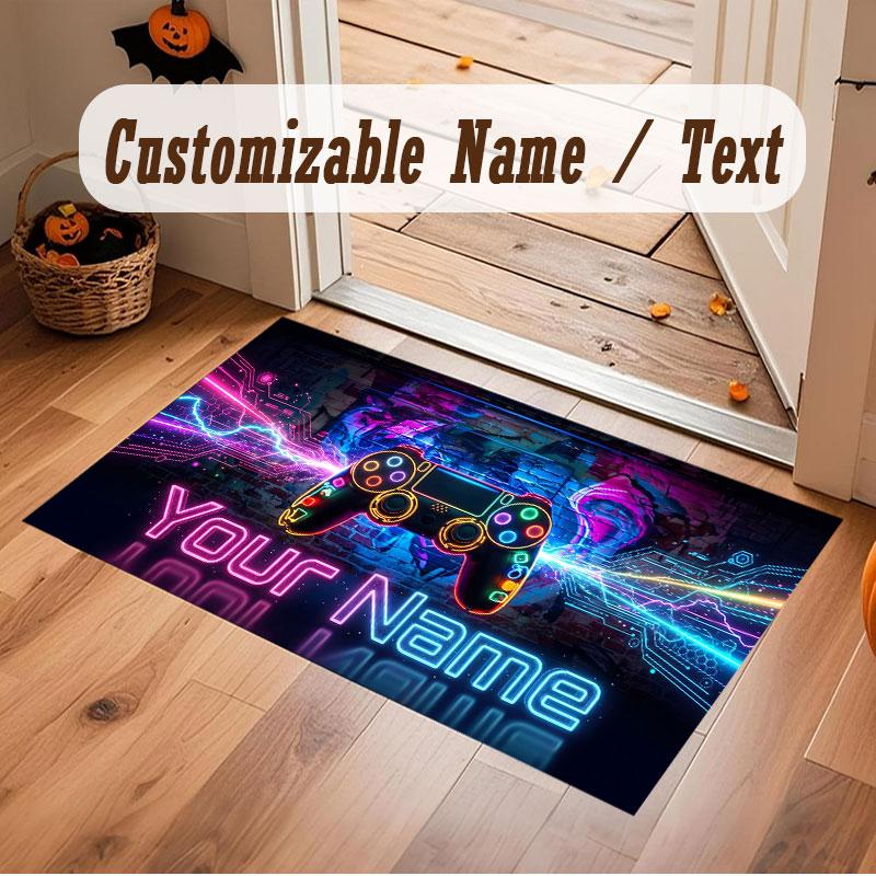 Neon Colorful Theme Crystal Velvet Floor Rug Personalized Custom Name Text Warm Carpet Home Decoration
