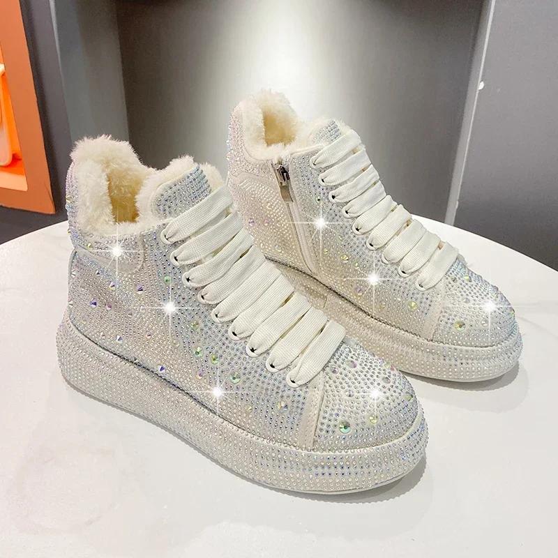 

Модні кросівки жіночі тренд осінь та зима платформа шнурівка стрази жіноче повсякденне взуття модне блискуче жіночі жіночі черевики 36