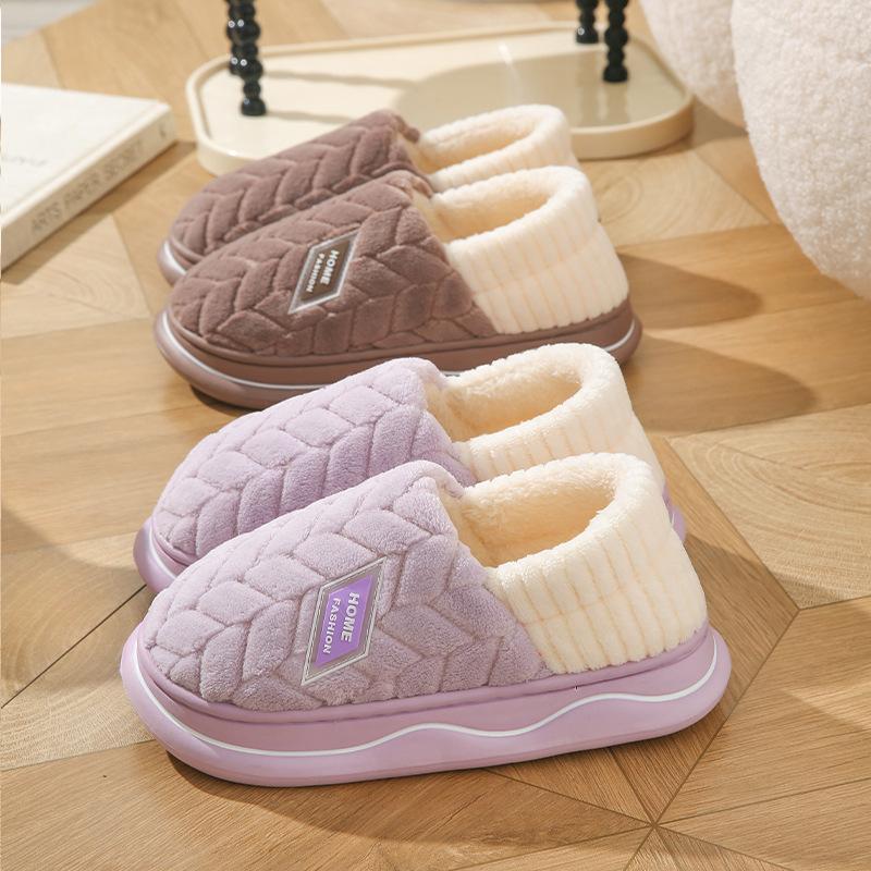 Cixi Cotton Slippers Thick Soles for Winter Home Use Indoor Non-slip Warm Confinement Shoes Home Couple