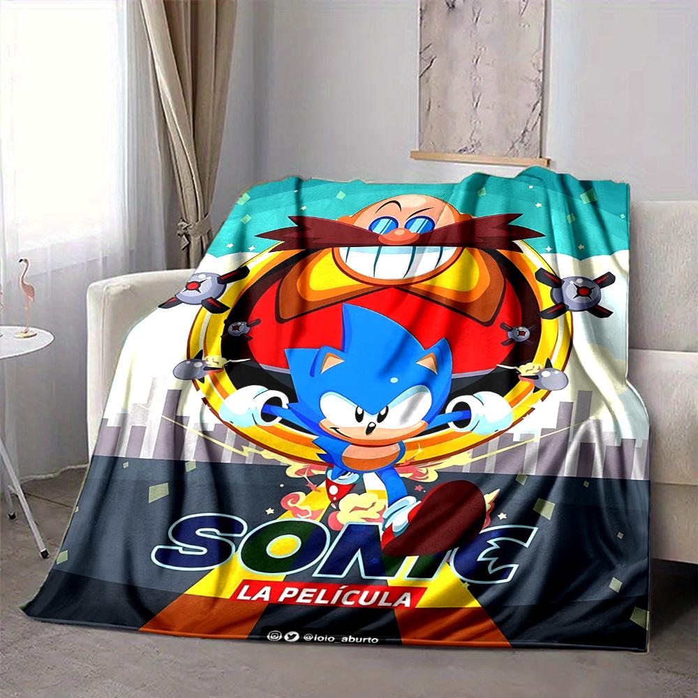 1pc Sonic Flannel Throw Blanket HD Printed Lightweight Soft Warm All Season Blanket for Sofa, Bed, Travel, Camping Machine Washable