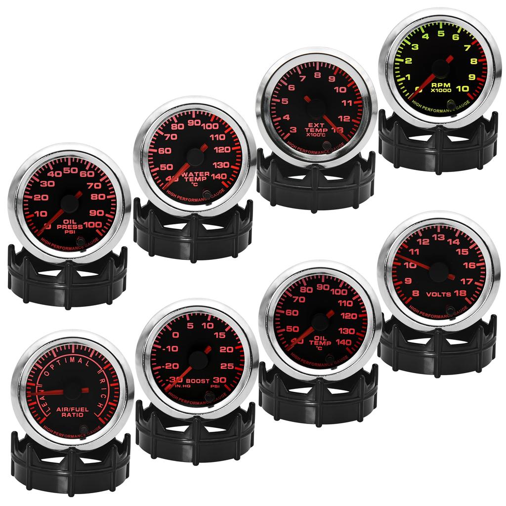 52mm Car Oil Press Meter RPM Boost Water Temp Oil Temp Air Fuel Ratio Voltage EXT Temp Meter 7 Color Backlight Gauge For 12V Car