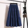 Spring and summer elastic skirt splicing high waist to cover the belly and show thinness cake skirt medium and long A-shaped umbrella skirt