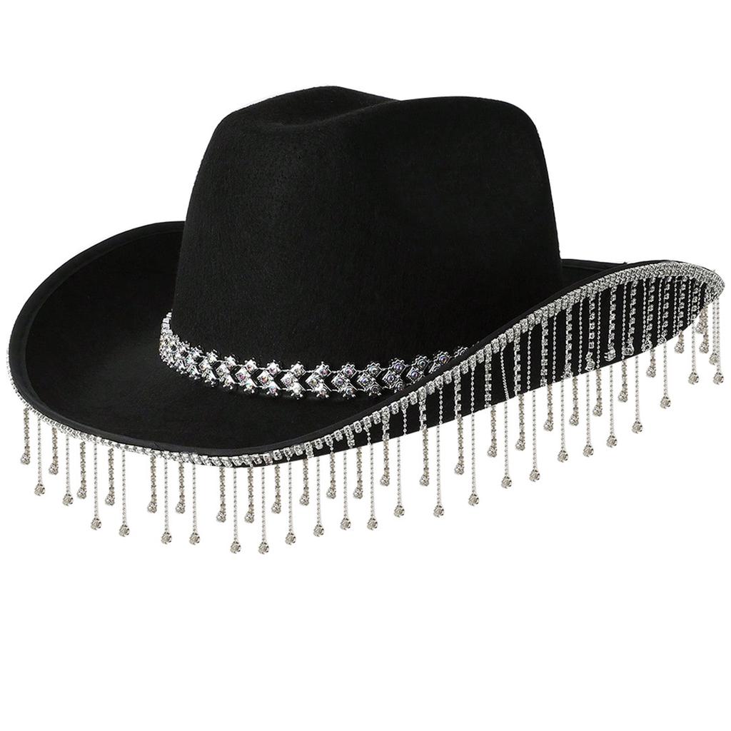 Rhinestones Tassels Hat Fashionable Western Hat Denims Hat Wild Western Hat for Stylish Men and Women