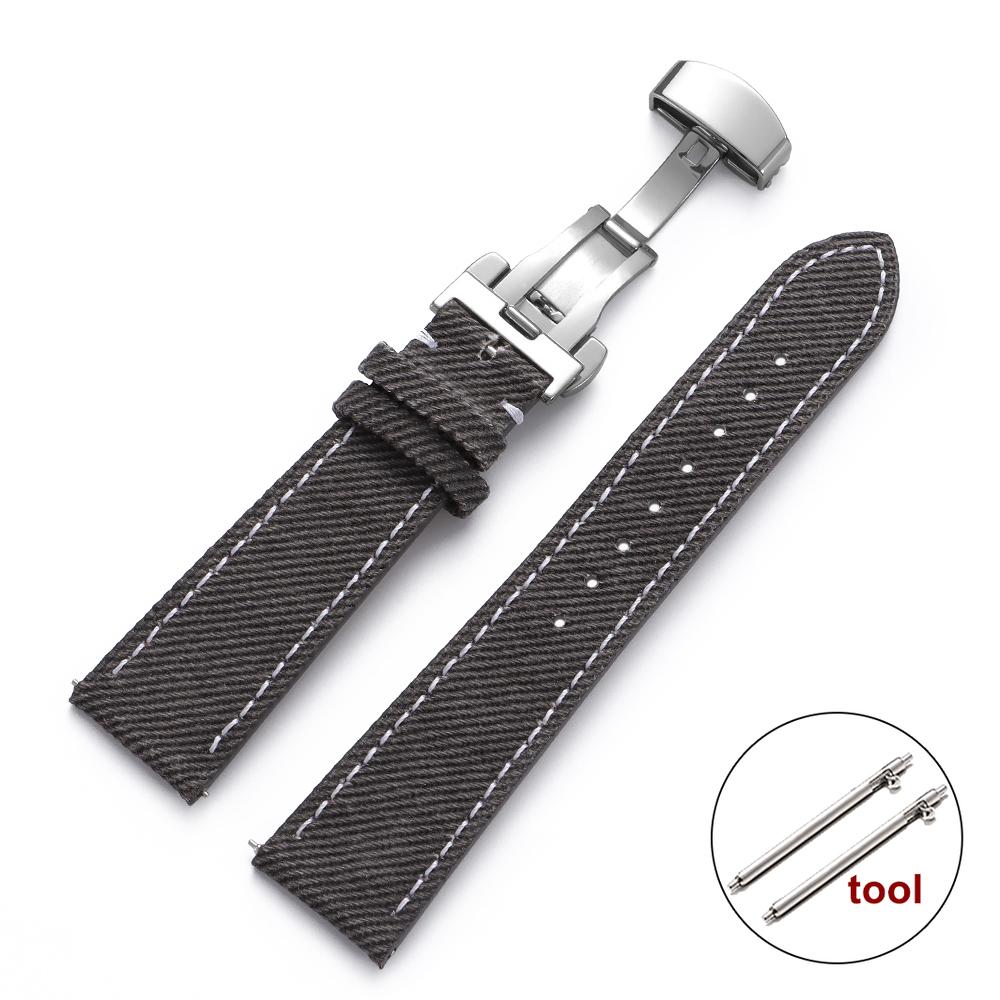 

Джинсовый ремешок для часов из парусины, винтажно-коричневый ремешок для часов 18 мм 20 мм 22 мм для Rolex для Omega, деловой браслет для часов с застежкой-бабочкой 20mm чёрный