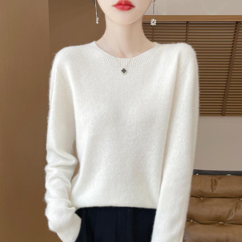 TIFICY Women's Fashion Casual Fall Winter Solid Color Print Long Sleeve O-Neck Sweaters