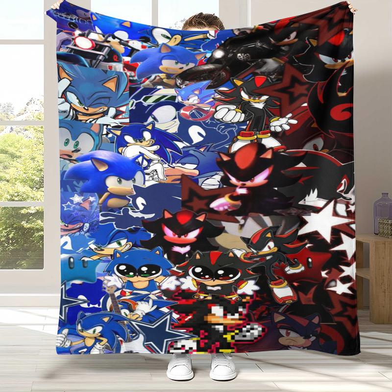 Retro S-Sonic Cartoon Game Flannel Blanket,Ultra Soft Warm Plush Throw for Home Bedroom Bed Sofa Cover Camping Picnic gift