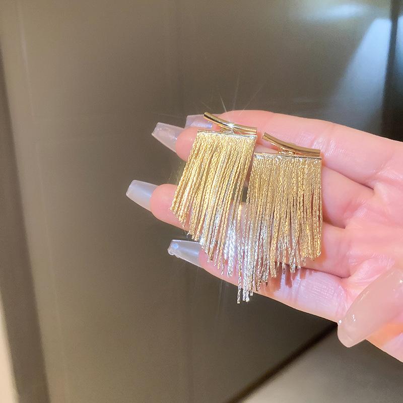 Korean Fashion Silver Color Arc Bar Long Thread Tassel Earrings For Women Wedding Daily Jewelry Hanging Pendientes Gifts