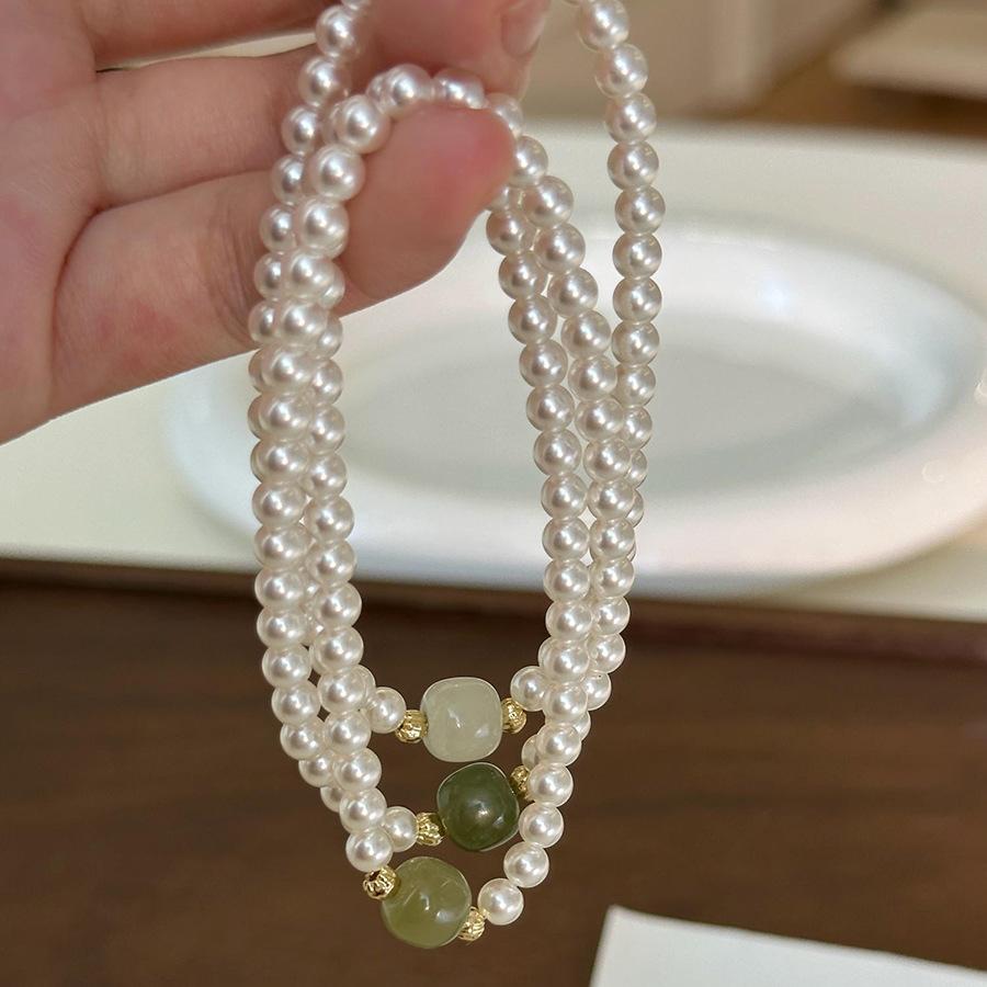 Natural Hetian jade pearl beaded bracelet New Chinese simple fashion bracelet Versatile temperament light luxury jewelry