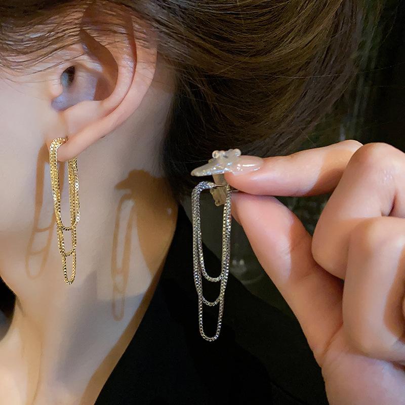 Silver Color Multi-Layer Chain Earrings Long Tassel Piercing Trend Copper Drop Earring Female Ear Accessories Gifts