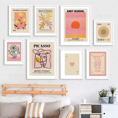 Trendige Rosa Retro Galerie Wandkunst Leinwand Picasso Warhol Matisse Bauhaus Drucke Ästhetische Raumdeko Poster für Zuhause