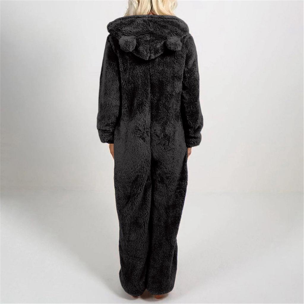 Women's Fashion Fleece-Lined Thickened Fleece Hooded Pyjamas With Zip-Up Onesie