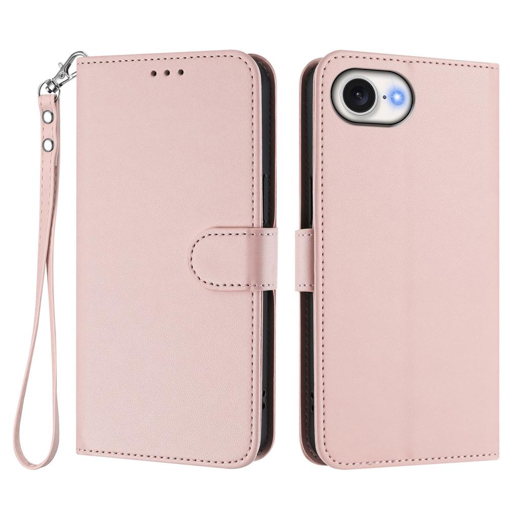 For iPhone 16e Leather Case Wallet Stand Phone Cover with Wrist Strap