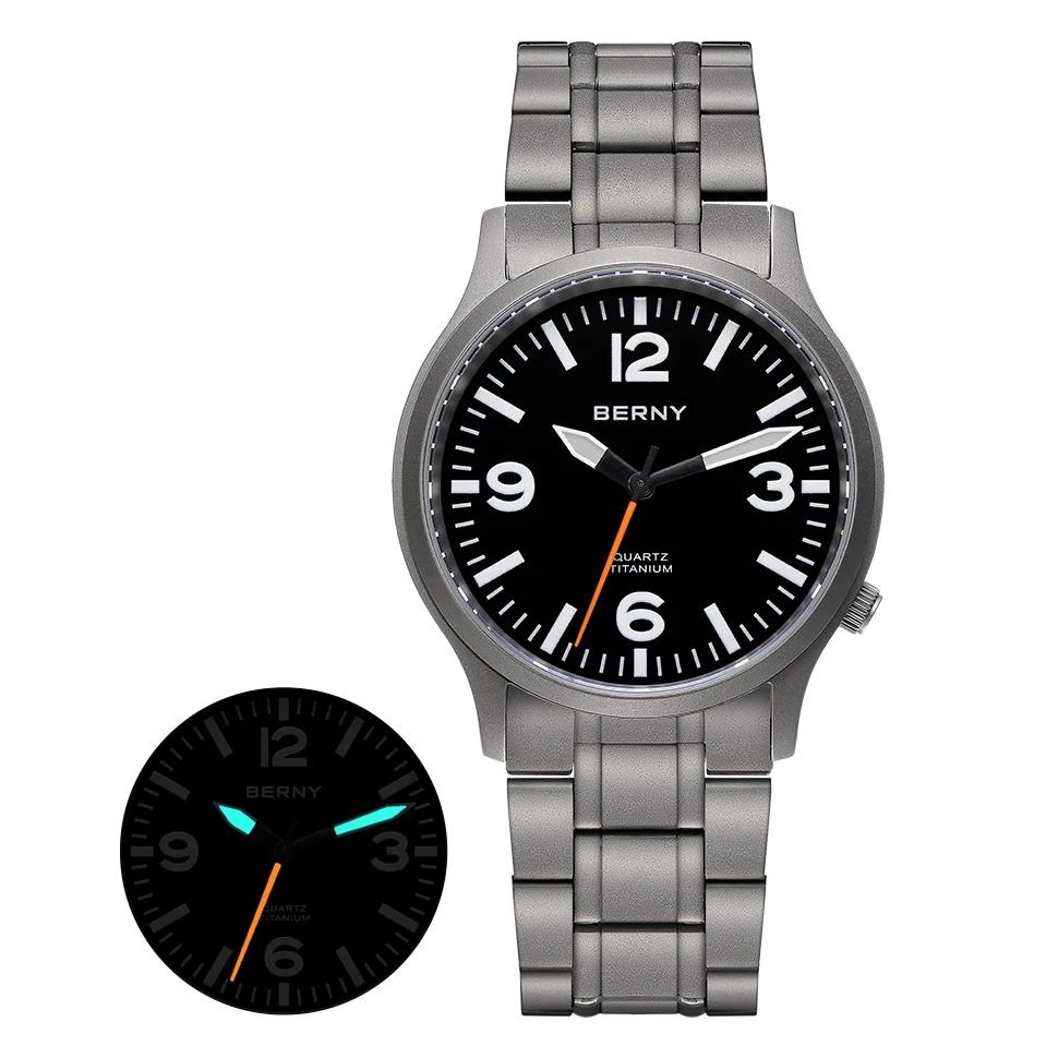 BERNY Titanium Watches for Men Super Luminous Dial Sapphire Outdoor Sports Field Quartz Watch Lightweight 5ATM Easy Read