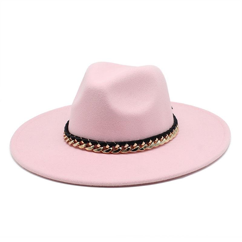 2022 Men'S And Women'S Chain Top Hat Flat Edge Straight Edge Peachheart Top Woolen Jazz Hat
