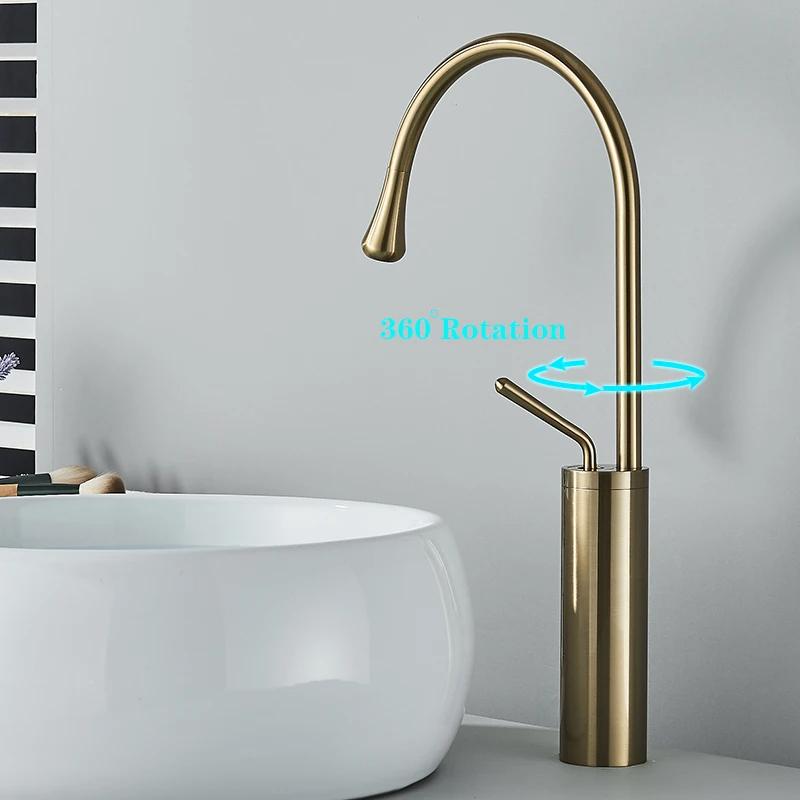 Modern Basin Faucet Brushed Gold Black Silver Faucet Deck Mounted 360 Rotation Basin Sink Tap Mixer Hot & Cold Brass Tap