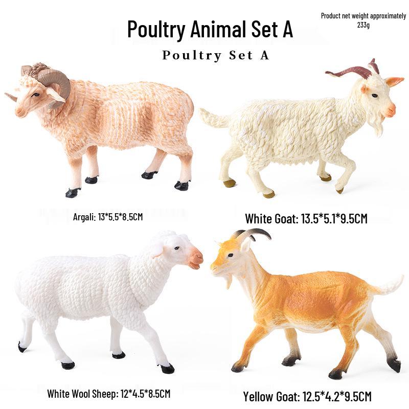 Cross-Border Animal Toy Set: Sheep, Cow, Horse, Donkey, Goat, Poultry Plastic Models