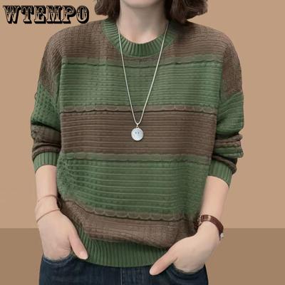 Middle-aged Women's Striped Knitted Sweater Early Autumn Casual Sweater for Women