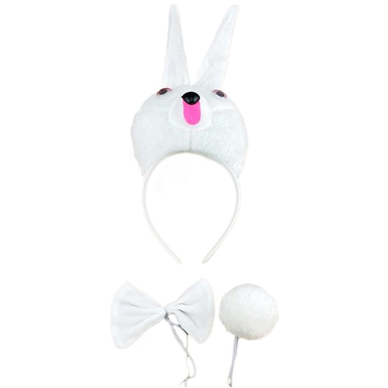 1/3/4pcs Bunnies Costume Set Ears Headband Tail Bowtie Gloves for Kids Halloween Christmas Party Animal Cosplay Costumes