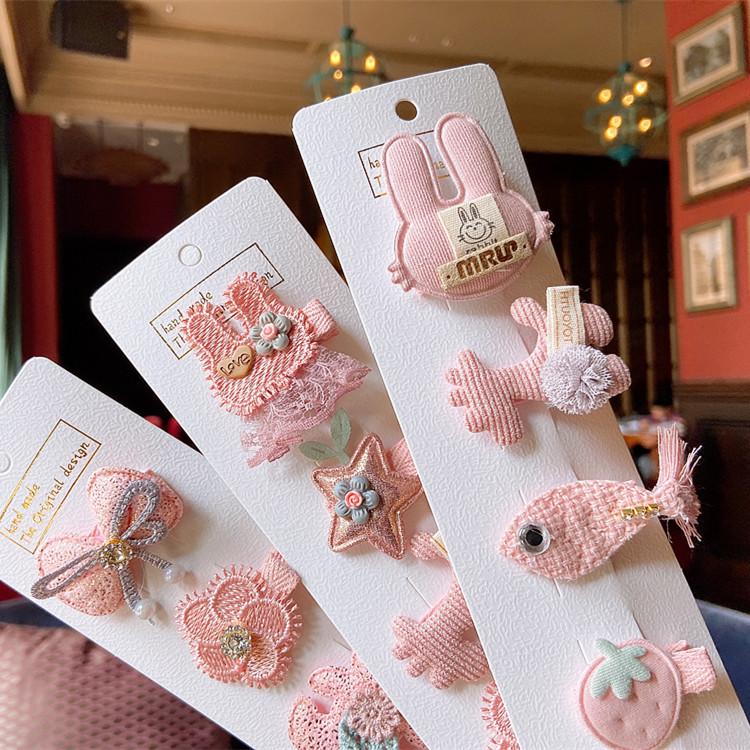 5 Pieces Set Cute Baby Handmade Cartoon Hairpin Lovely Little Girl Flower Side Clip Children Hair Accessories Kids Hair Clips