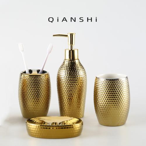 

Золотой керамический набор для мытья рук, бутылка для мытья рук, стакан для ополаскивателя полости рта, креативный дозатор мыла, мыльница, набор аксессуаров для ванной комнаты