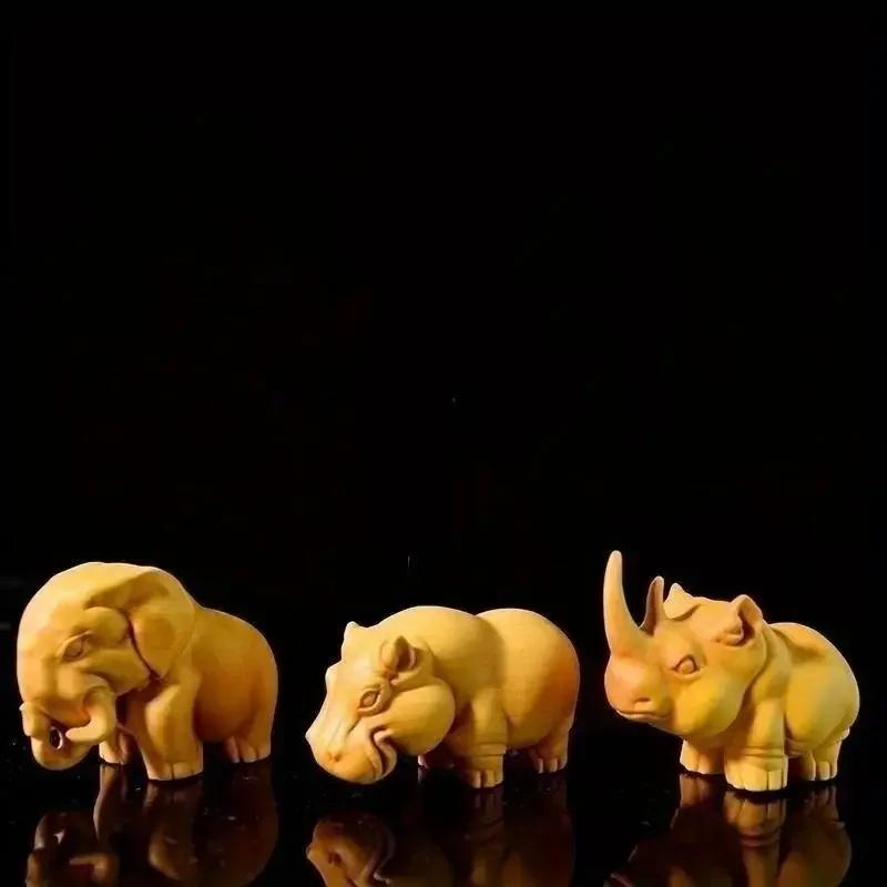 Home Decoration Accessories Supplies Sculptures and Figurines Cute Wood Carving Animals Statue Ornaments Desk Accessories