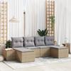 6-piece Garden Sofa with Cushions Beige Poly Rattan Acacia 3356810