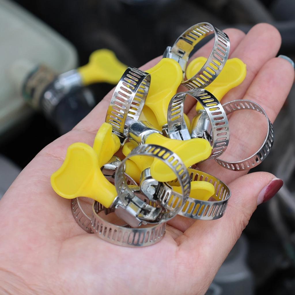 10/50pcs Plastic Handle Hand Hose Clamps Versatile Worm Driving for Tube Adjustable Stainless Steel Butterfly Pipe Clamp Clips