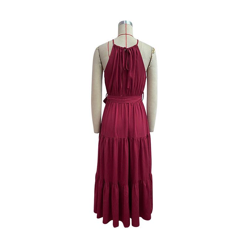 European & American Women's Summer Halter Solid Color Midi Dress (2023)