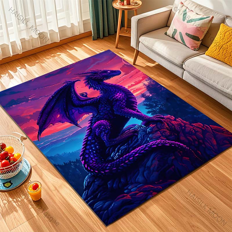 Purple Dragon On Rocky Background Pattern Rug Carpets for Bedroom Living Room Sofa Mat Creative Door Mat Cloakroom Home Decor