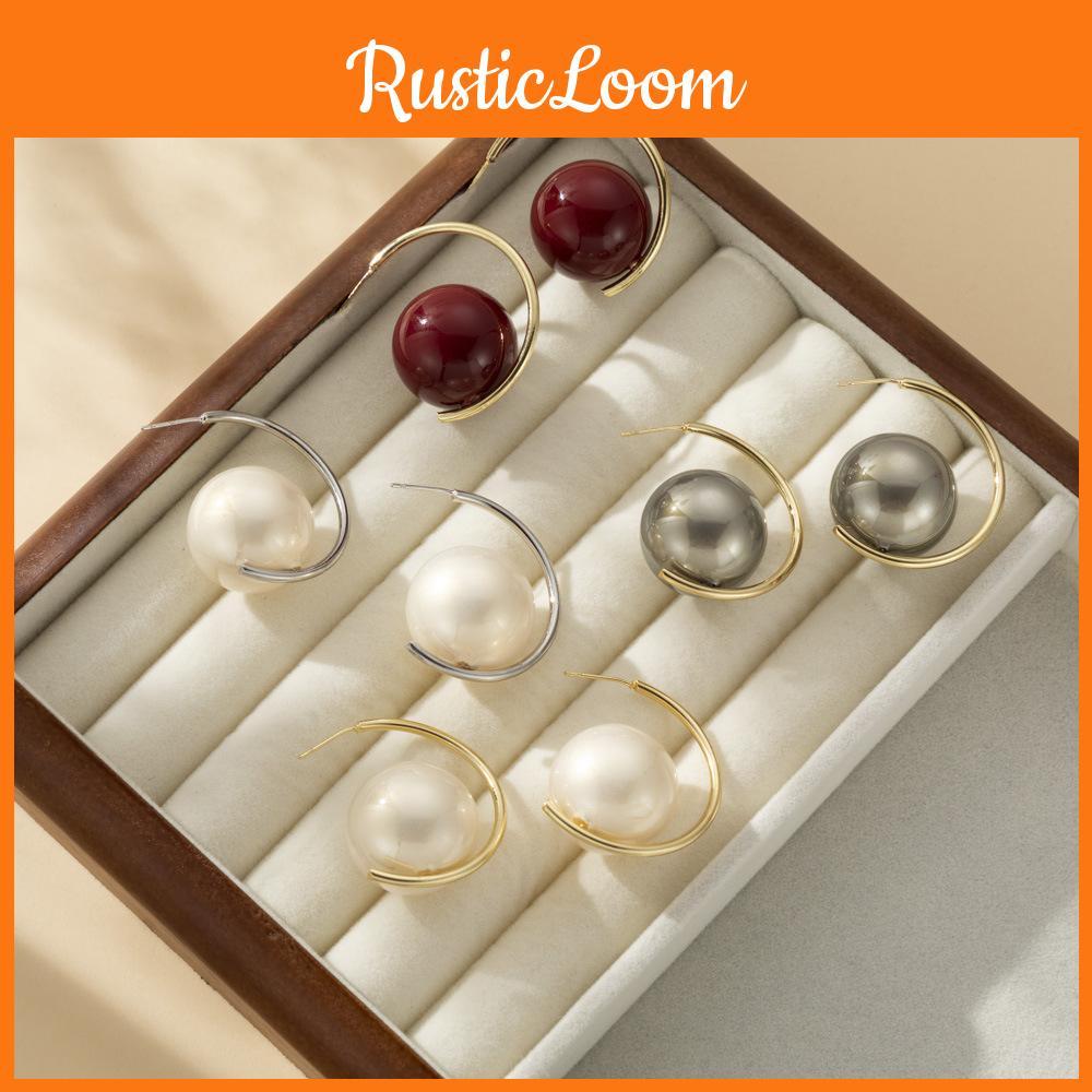 Elegant Vintage Style Large Pearl Earrings Classy Minimalist Women Copper Jewelry