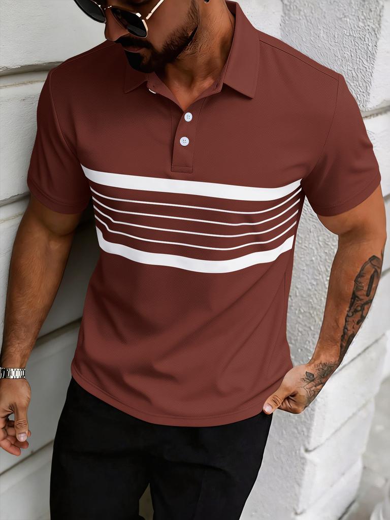 Mens Casual Short Sleeve Striped Polo Shirt Summer Style
