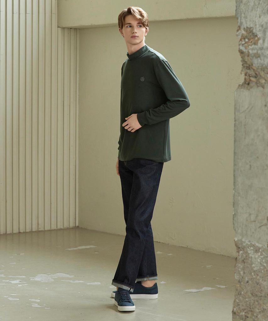 APPLE+RIND Warm Brushed Mock Neck T-Shirt_Deep Green