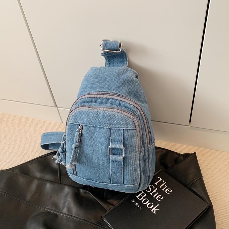 Джинсовая нагрудная сумка Женская сумка через плечо Сумка для мобильного телефона светло-синий