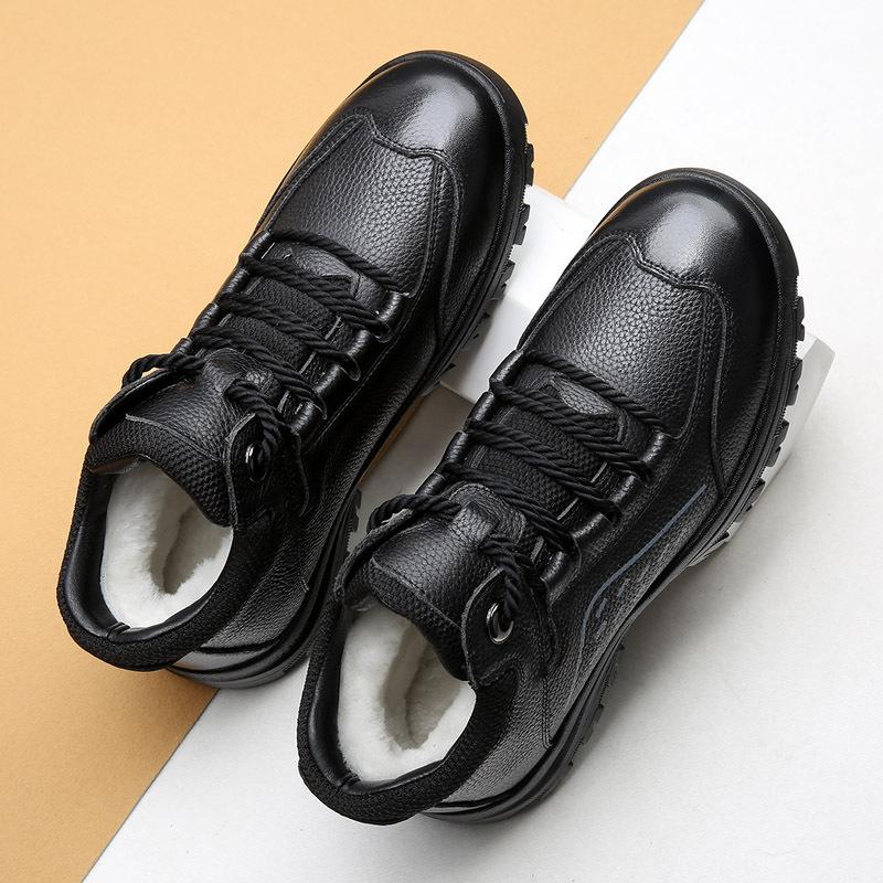 2025 new leather velvet thermal lace-up men's dad cotton shoes men's fur integrated men's shoes