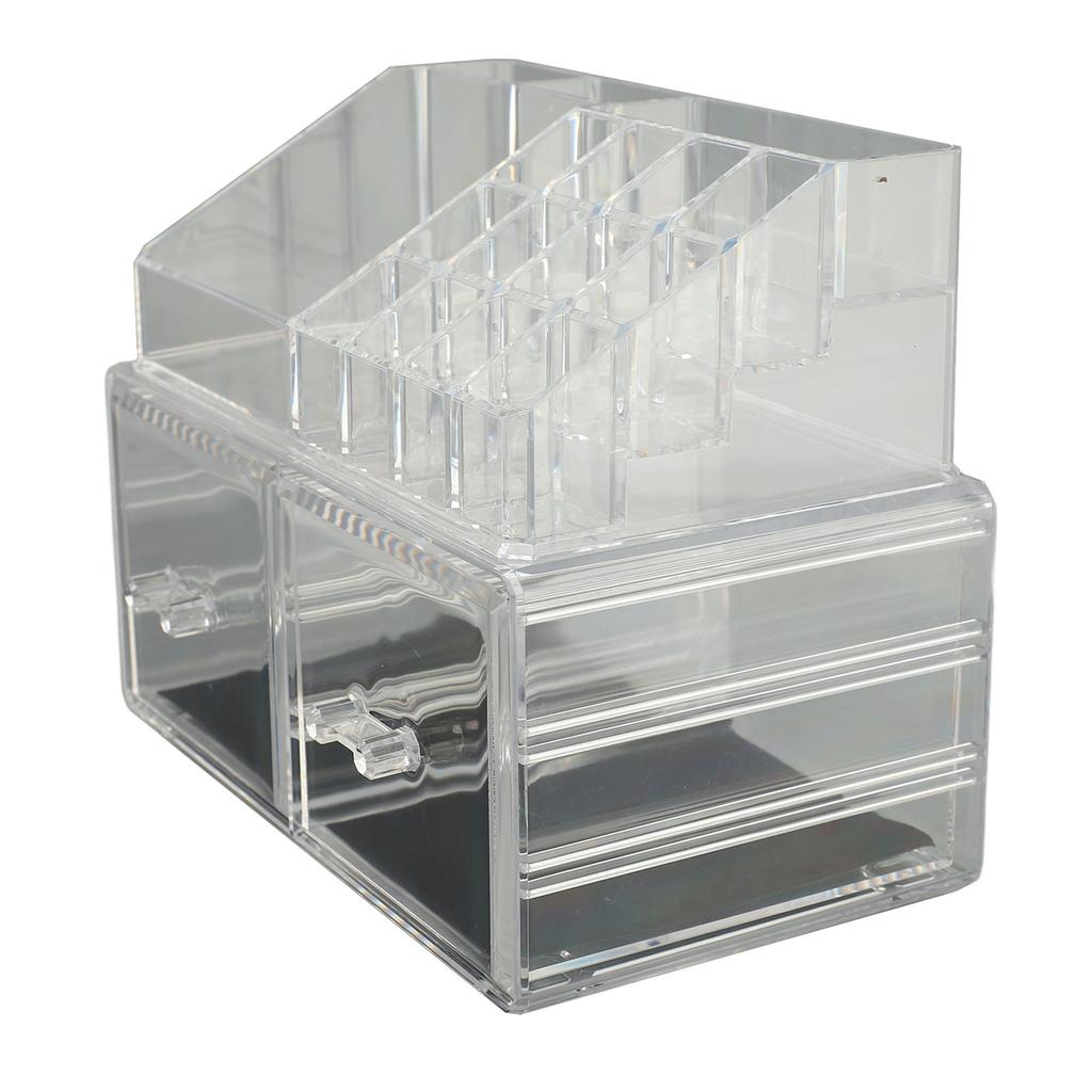 Clear Vanity Makeup Organizer Stackable Cosmetic Storage Display Case with 2pcs Drawers and Tray For Makeup Brushes