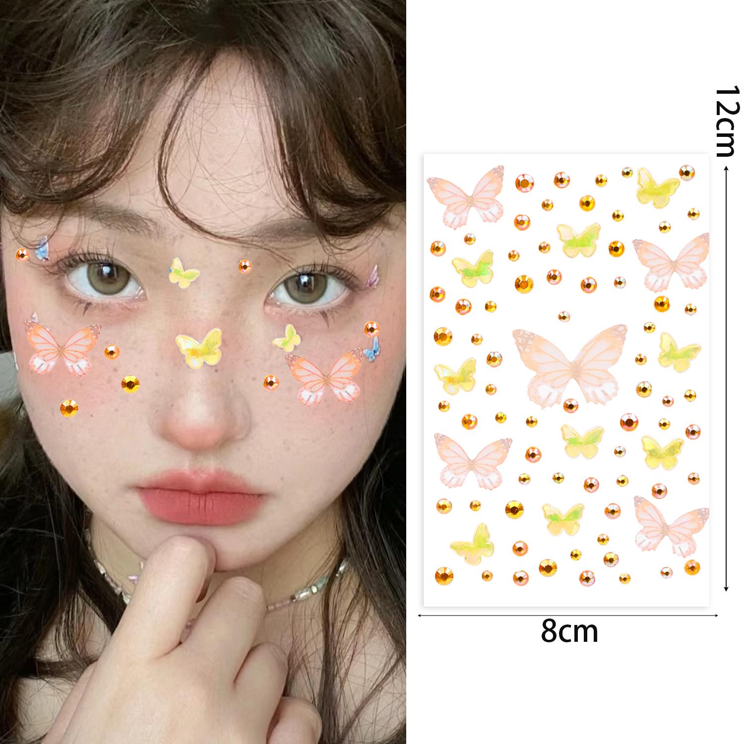 

Butterfly Crystal Diamond Sticker Self Adhesive DIY Facial Temporary Tattoos Stickers for Stage Daily Makeup Decorate Supplies жёлтый