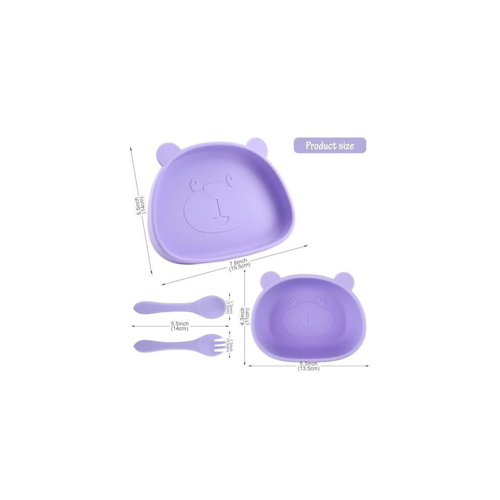 Qshare Suction Baby Plate and Bowl Set with Fork Spoon,Non Slip Toddler Divided Placemat,BPA Free Silicone Feeding Set for Babies Toddlers Kids