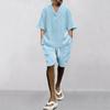 2024 Cross-border Spring/Summer Men's Casual Jacquard Seven-Sleeve Knit Top and Shorts Set
