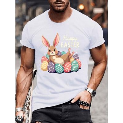 Taglie Europee Maglietta con Stampa Coniglietto Giocoso con Uova di Pasqua, T-shirt per Uomo, Maglietta Casual a Maniche Corte per l'Estate