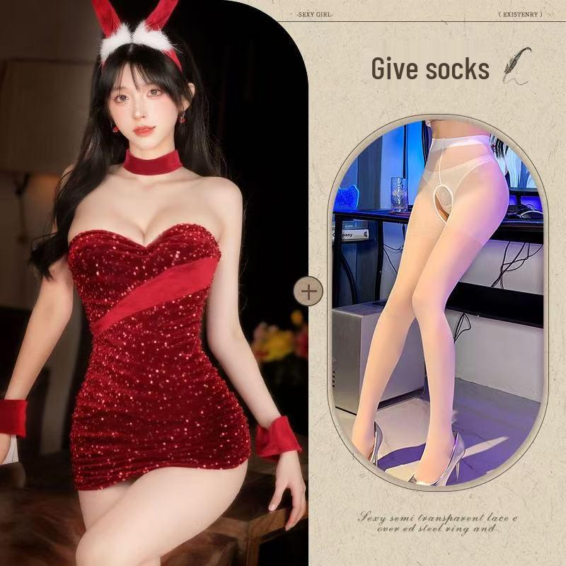 Mu Cheng Velvet Bunny Girl Lingerie Set - Quick Release Christmas Costume