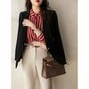 2025 Women's High-End Red Striped Shirt for Spring and Autumn: Elegant Niche Design