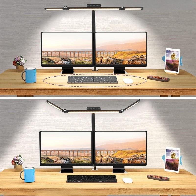 

80СМ Сверхширокая Клипсовая Настольная Лампа 24Вт Диммируемая Двухголовочная Светодиодная Лампа для Учебы Игр Рабочий Стол