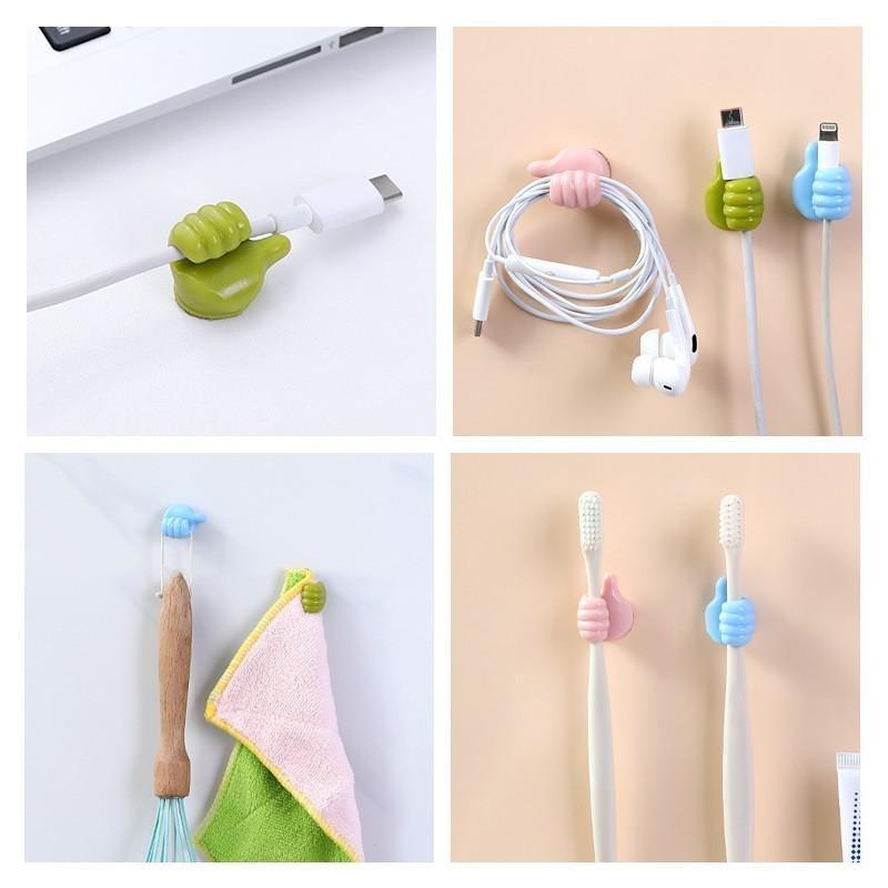 10pcs Self Adhesive Cable Organizer Thumb Hook Wall Hook Silicone Toothbrush Holder Key Holder Towel Hooks Storage Wire Wall Decor