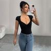 2026 Women's Simple Sexy V-neck T-shirt Backless Design Short Slim Top