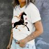 Simple and Personalized Black Horse Print Summer Women's Round Neck Short Sleeved T-shirt Fashionable and Versatile Daily Top