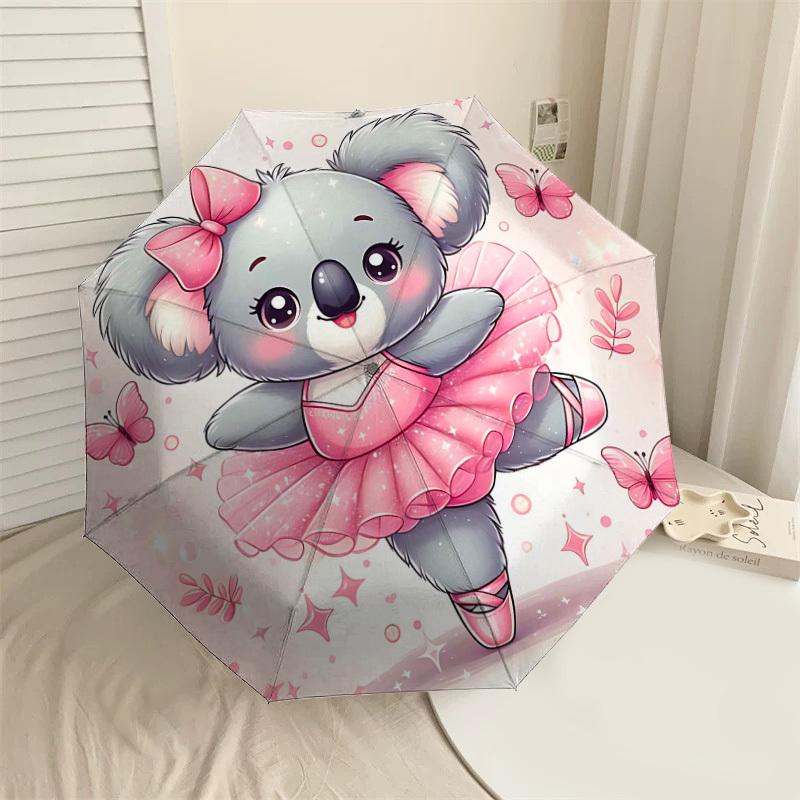 1pc Koala Ballerina Automatic Open/Close Umbrella Compact Folding Umbrella with 8-Rib Shaft for Women/Men, Portable Travel Umbrella,1152S